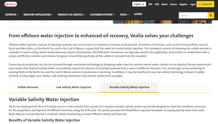  Seawater을 Treatment하여 Injection