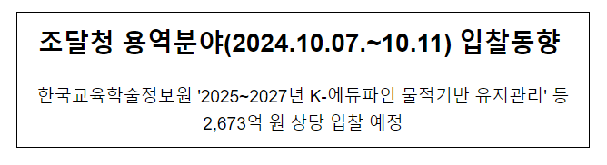 조달청 용역분야(2024.10.07.~10.11) 입찰동향 조달청 용역분야(2024.10.07.~10.11) 입찰동향