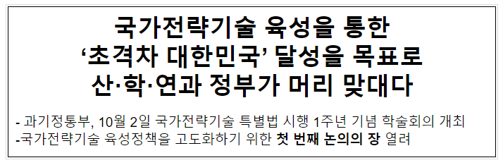 과기정통부, 국가전략기술 특별법 시행 1주년 기념 컨퍼런스 개최 과기정통부, 국가전략기술 특별법 시행 1주년 기념 컨퍼런스 개최