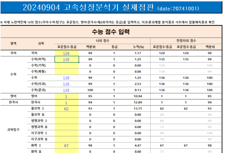  고3 9모 실채점 고속성장분석기