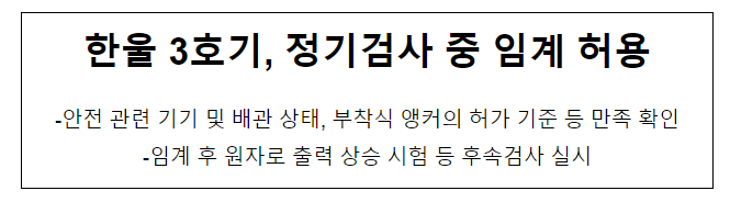 한울 3호기, 정기검사 중 임계 허용 한울 3호기, 정기검사 중 임계 허용