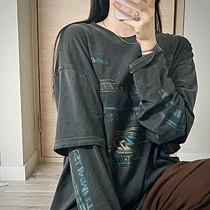 키큰여자 오버핏 티셔츠 꼼파뇨 롱슬리브 반팔티 리뷰