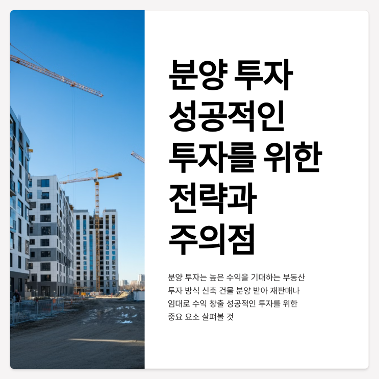  분양 투자 성공적인 투자를 위한 전략과 주의점은
