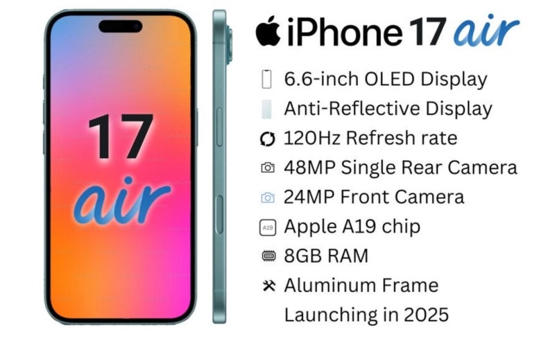 사진은 아이폰 17 에어의 스펙을 보여주고 있다. 사진은 아이폰 17 에어의 스펙을 보여주고 있다.