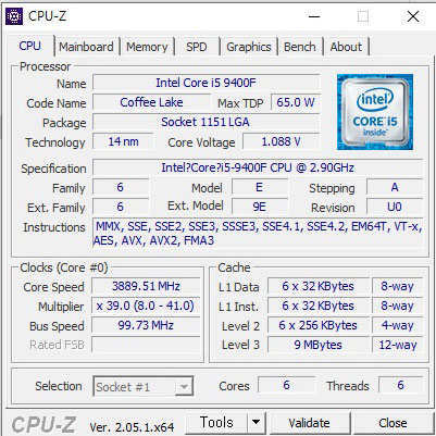  인텔 코어 i5-9400F 프로세서(9M 캐시, 최대 4.10GHz)cpuz 벤치