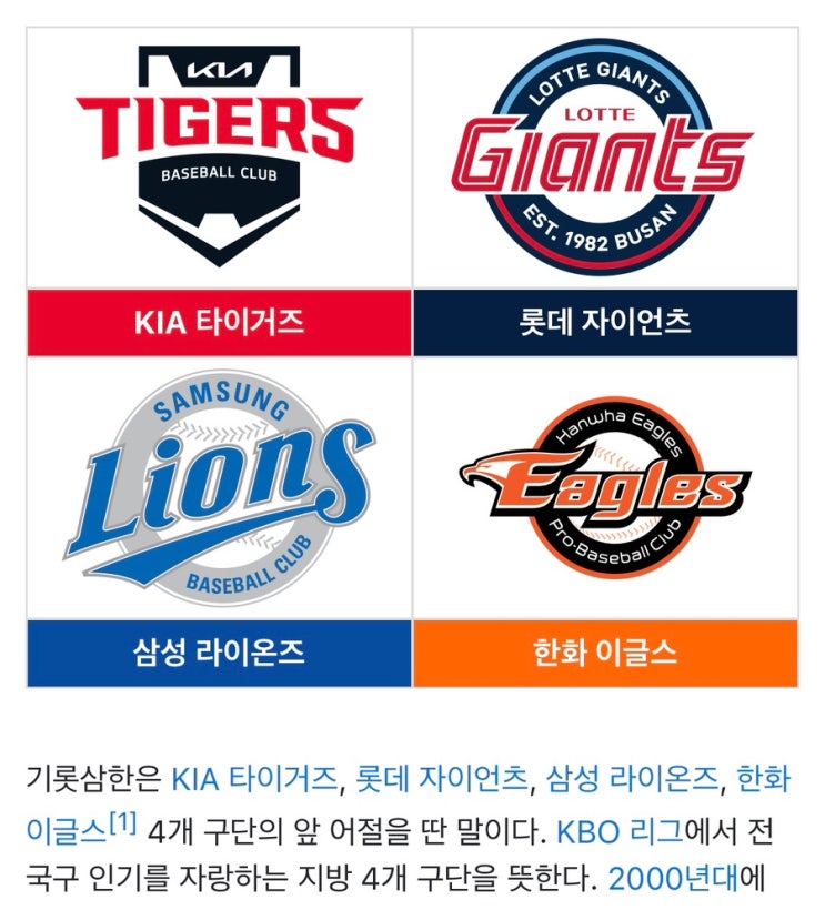 KBO리그 <b>야구</b> 전국구 인기팀은 기아, <b>롯데</b>, <b>삼성</b>, 한화.... 