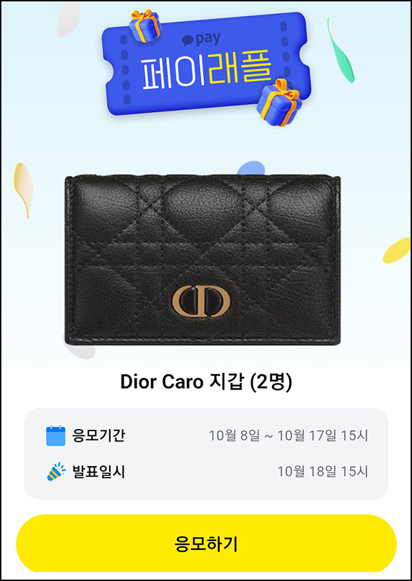 카카오페이 래플 이벤트(디올 지갑)추첨 ~10.17 카카오페이 래플 이벤트(디올 지갑)추첨 ~10.17
