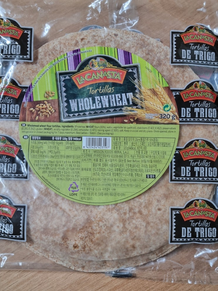  아즈테카 통밀 또띠아 20cm 통밀 또띠아 칼로리 소비기한