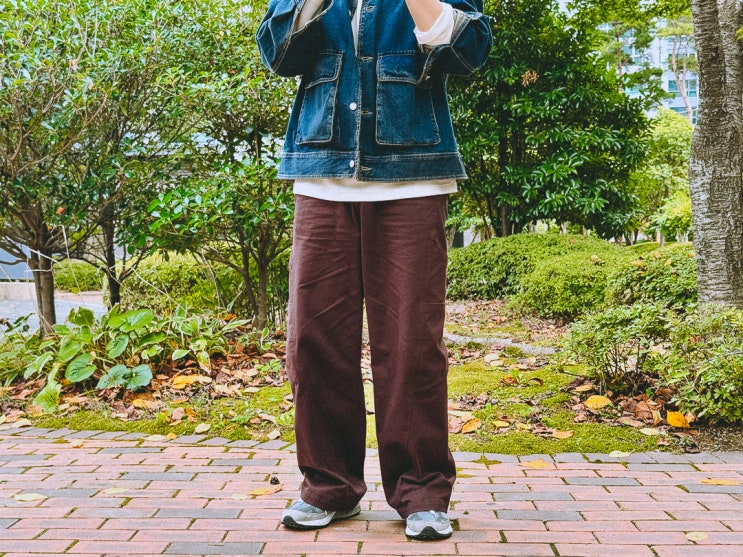  남자 드뮤어 스타일 바지, 우알롱 코튼 와이드 팬츠 코디