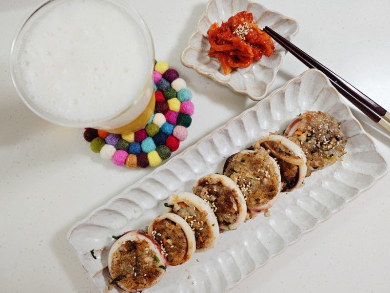 오순도순 오징어순대! 바삭한 누룽지 오징어순대로 만들기(W. 진양씨푸드)
