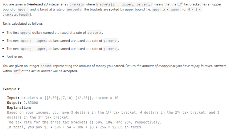  JAVA_LeetCode 2303_Calculate Amount Paid in Taxes