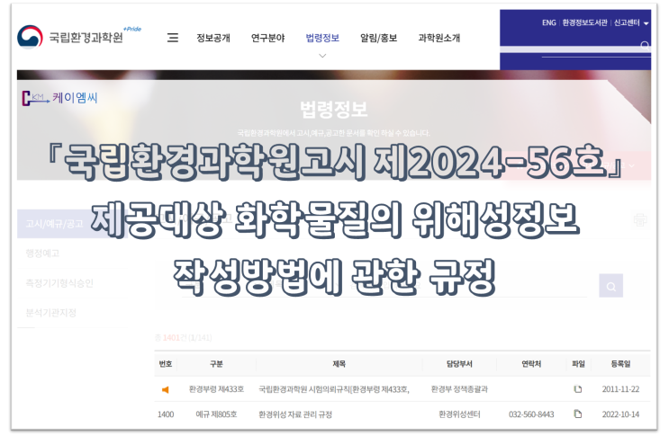  [ 주식회사 케이엠씨 ] 『국립환경과학원고시 제2024-56호』 제공대상 화학물질의 위해성정보 작성방법에 관한 규정