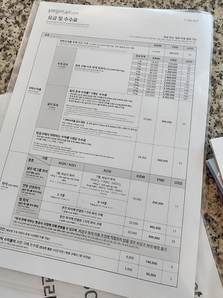  비엣젯항공 셀프체크인하는법 온라인체크인오류해결방법 수화물 초과운임