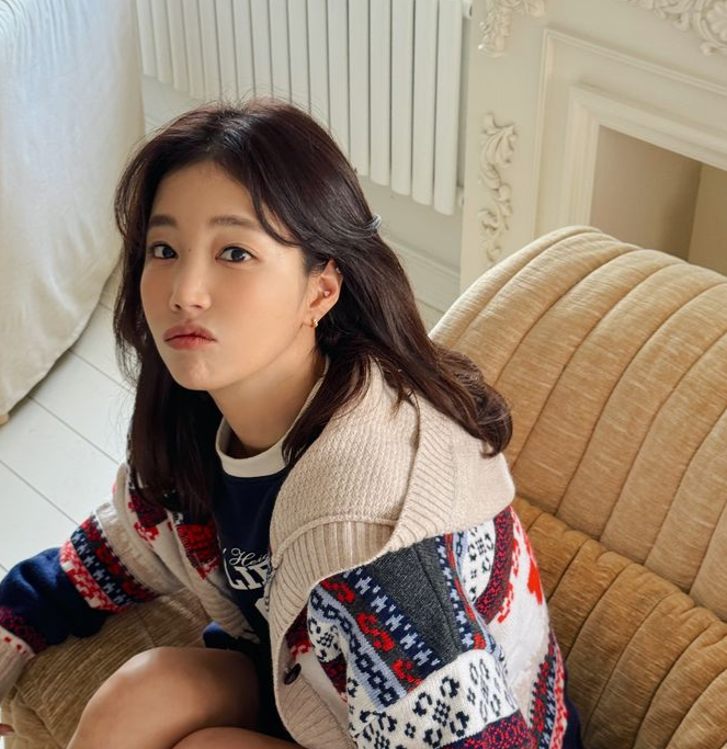 기은세 플리츠 스커트 코디 베네통 후드 니트 가디건 가격은?