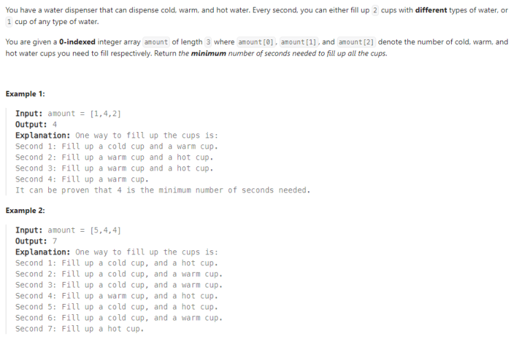  JAVA_LeetCode 2335_Minimum Amount of Time to Fill Cups