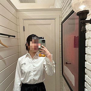 [오사카]폴로 포플린 셔츠 여자 착샷 - 0 사이즈 vs. 2 사이즈 핏 차이 | 오사카 우메다 한큐백....