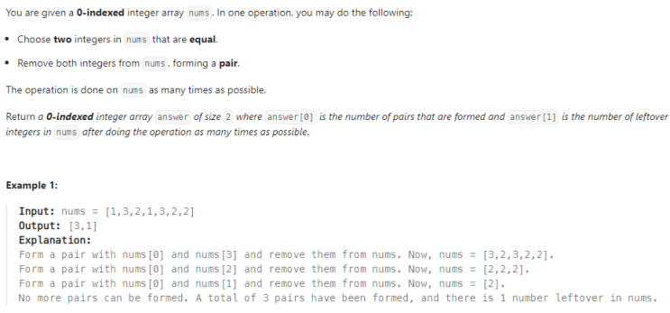  JAVA_LeetCode 2341_Maximum Number of Pairs in Array