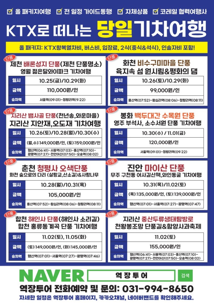  2024년 가을 단풍 기차여행: 전국 명소