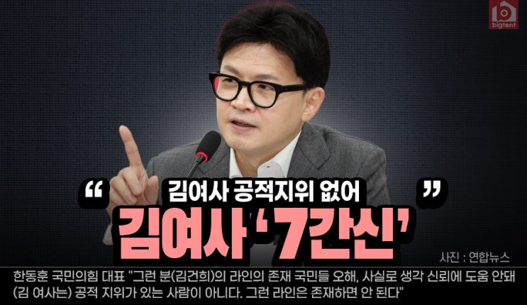 한동훈, 김<b>여사</b> 공적지위 없어···그런 분 <b>라인</b> 존재 안돼"