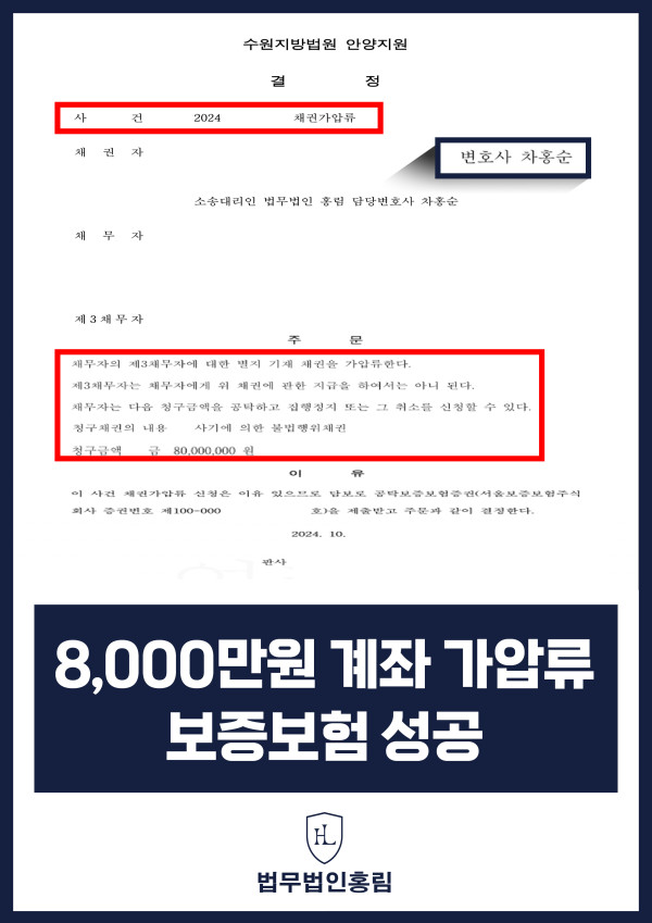 [법무법인홍림] 투자사기 가압류 8천만원 성공사례