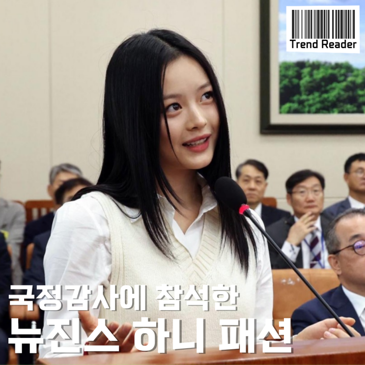 국정감사 뉴진스 하니 옷 정보_ 니트조끼 반지 가방 부츠 셔츠 패션