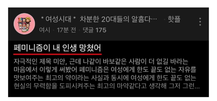 여성시대 페미니즘이 내 인생 망쳤어 글 전문 여성시대 페미니즘이 내 인생 망쳤어 글 전문