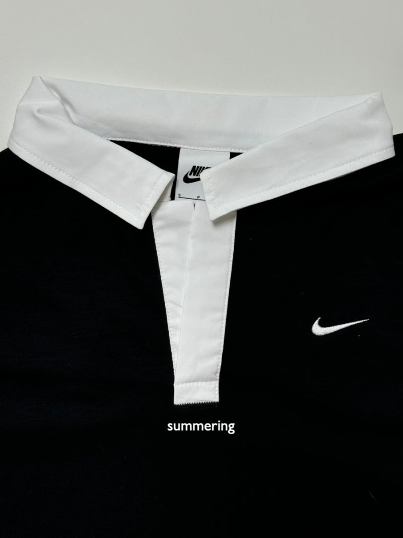 나이키 NIKE 에센셜 오버사이즈 롱슬리브 폴로 블랙 S 착용샷 후기
