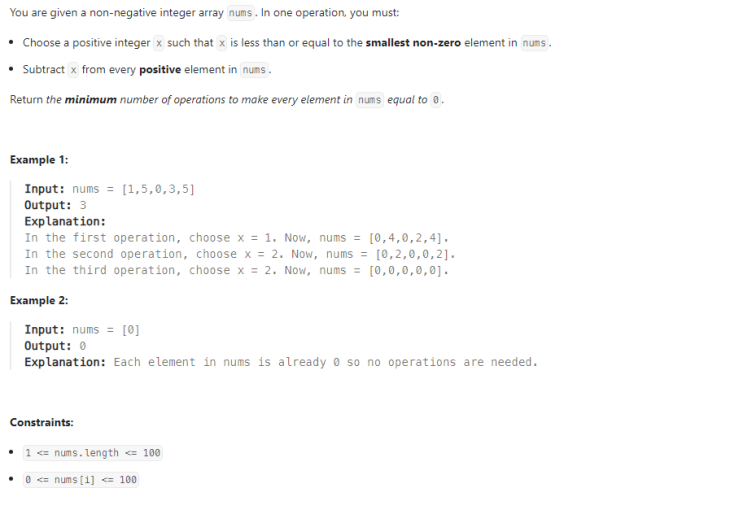  JAVA_LeetCode 2357_Make Array Zero by Subtracting Equal Amounts