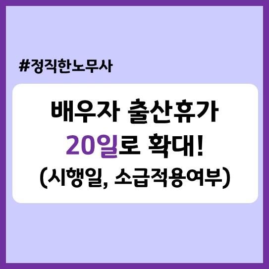  배우자 출산휴가 20일 확대! 시행일, 소급여부 등 개정법 총정리(국회법안 통과 24.9.26.)