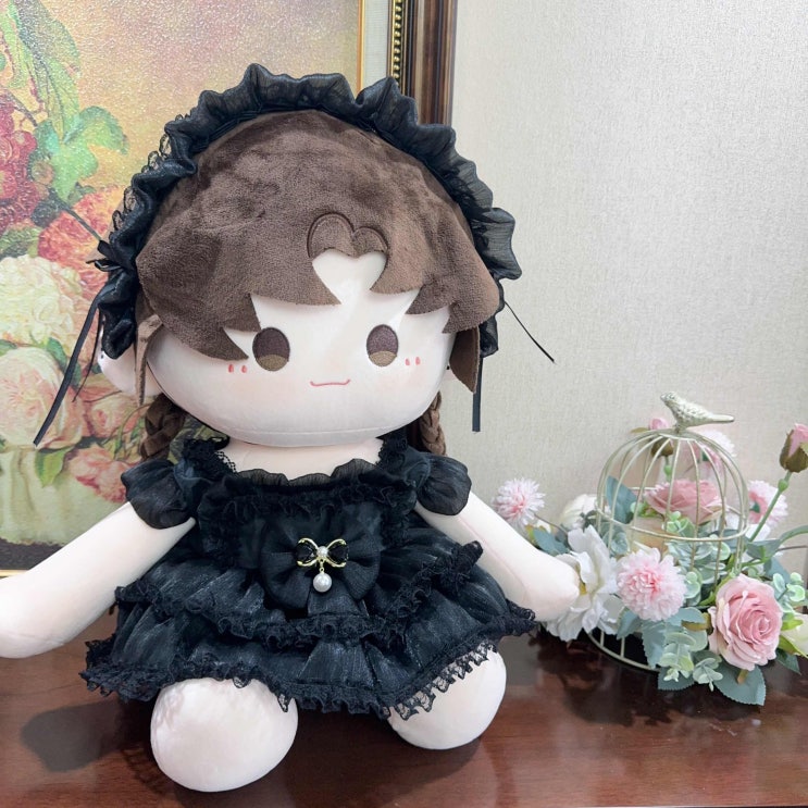  40cm 마일드 블랙 리본 원피스 세트 인형옷 롱바디 체형 아이돌인형옷