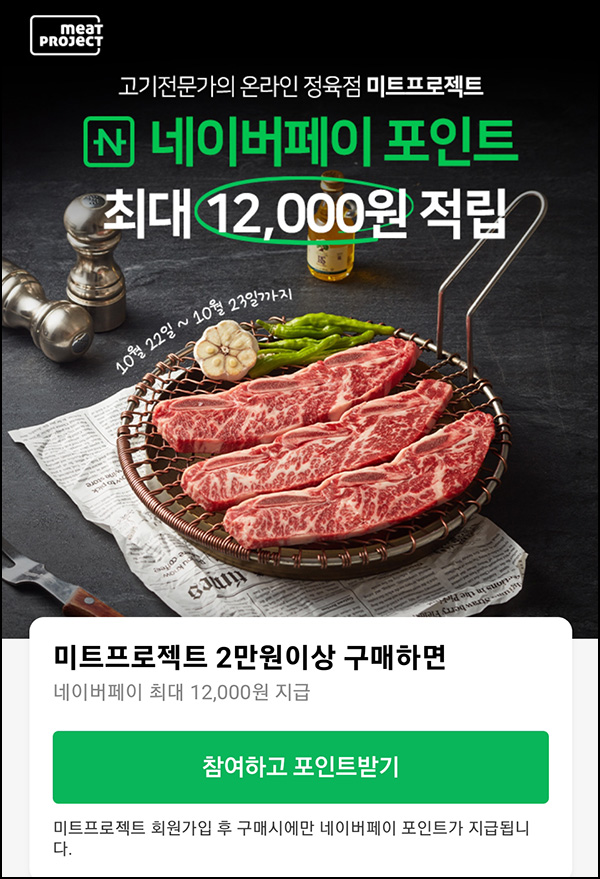 미트프로젝트 네이버페이 2만이상(네페 1.2만원 지급)페이코~10.23 미트프로젝트 네이버페이 2만이상(네페 1.2만원 지급)페이코~10.23
