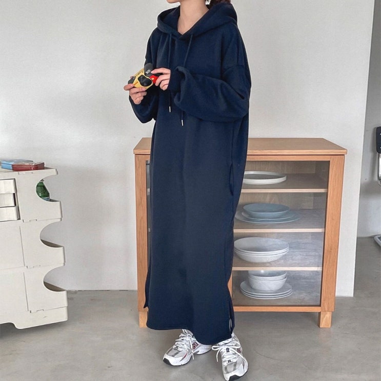  겨울 데일리룩 추천! 기모 후드 빅사이즈 루즈핏 임산부 롱 원피스 스타일링