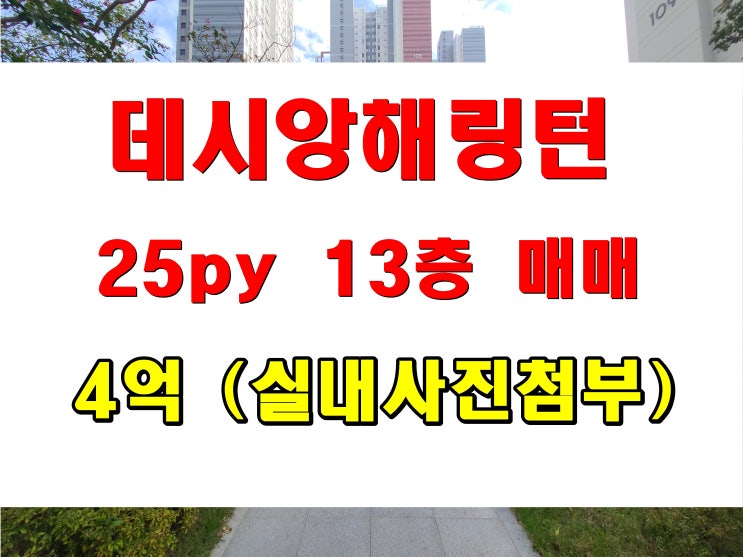  용호동 아파트 매매 데시앙 해링턴  25평형 13층 남동향 라인