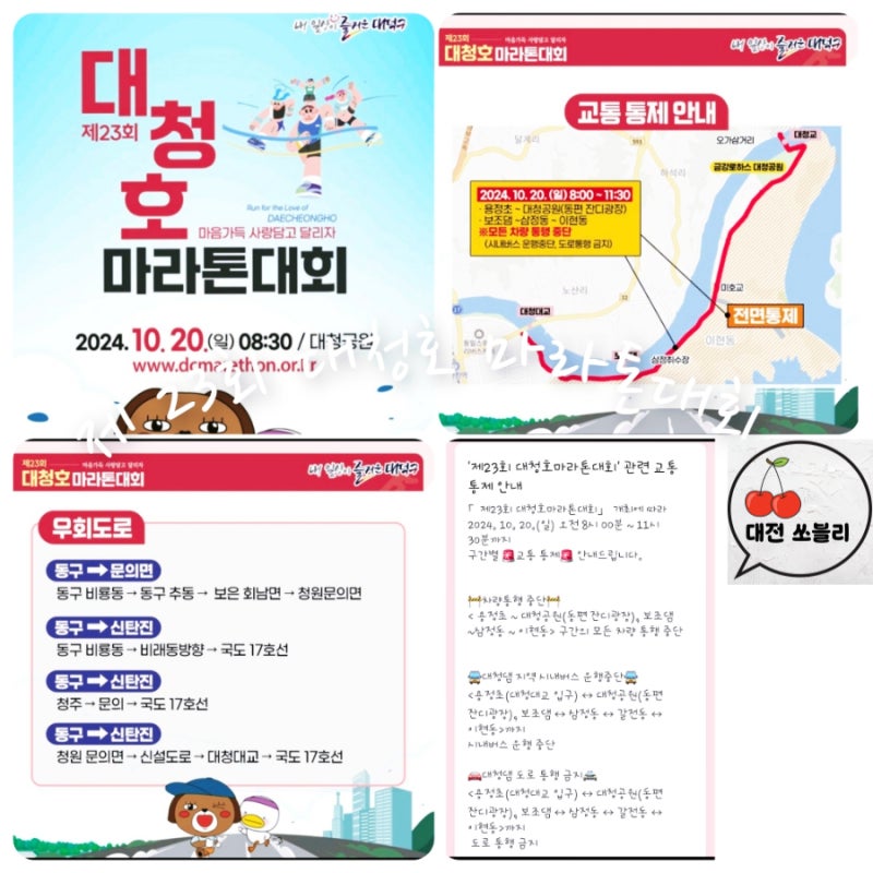 제23회 대전 대청호 마라톤 대회 일정 교통통제 대전 가볼만한 곳