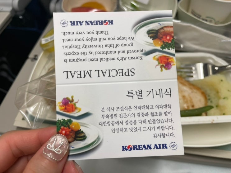  대한항공 이코노미 좌석 특별 기내식 글루텐프리식, 해산물식, 서양 채식 (인천-쿠알라룸푸르)