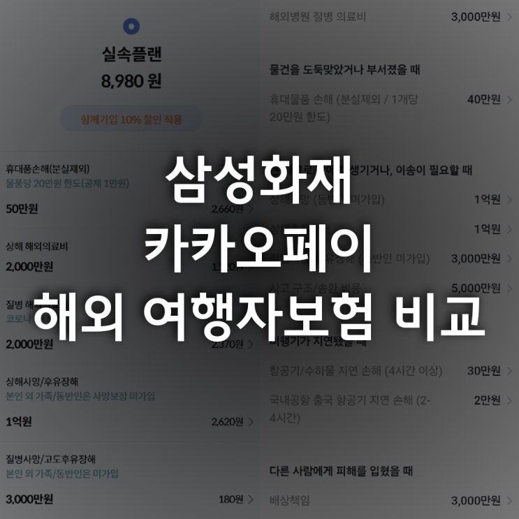  해외 여행자보험 가입 베트남 나트랑 여행자보험 삼성화재 카카오 비교하기