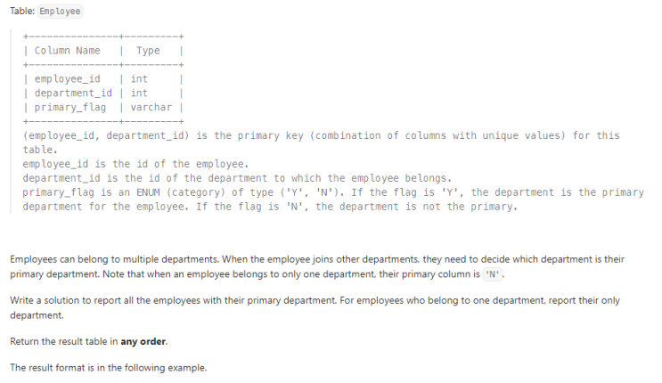  SQL_LeetCode 1789_Primary Department for Each Employee