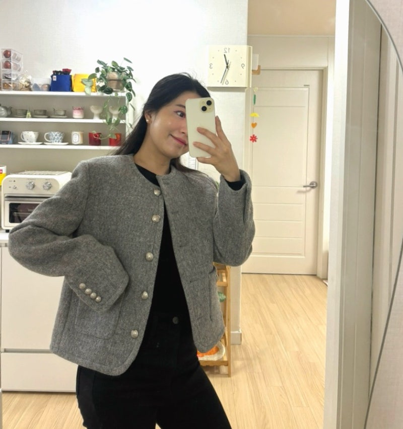 [리뷰] 던스트 클래식 트위드 자켓_멜란지 그레이/사이즈/착용후기