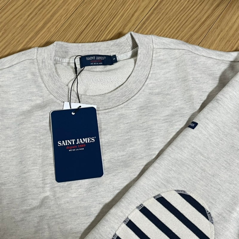 [패션] 세인트제임스 봉봉 패치 맨투맨 오트밀 남녀공용 S 후기 / SAINT JAMES BON BON stripe elbow patc....