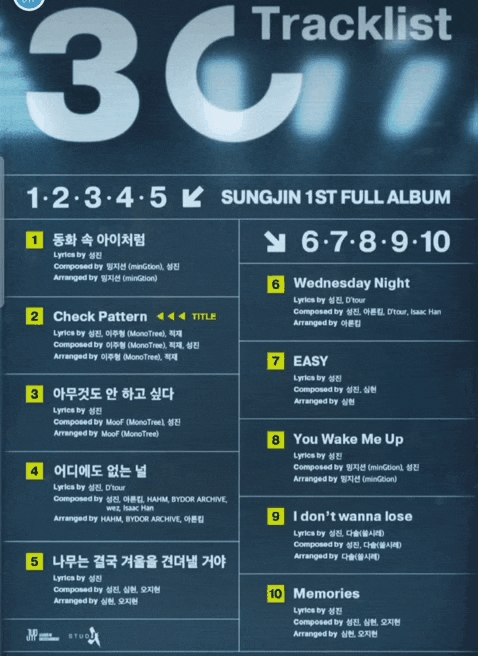 <b>데이식스 성진</b> 정규 1집 트랙리스트[(SUNGJIN) 1st... 