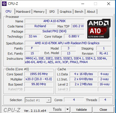  AMD A10-6790K 리치랜드 CPU-Z 벤치