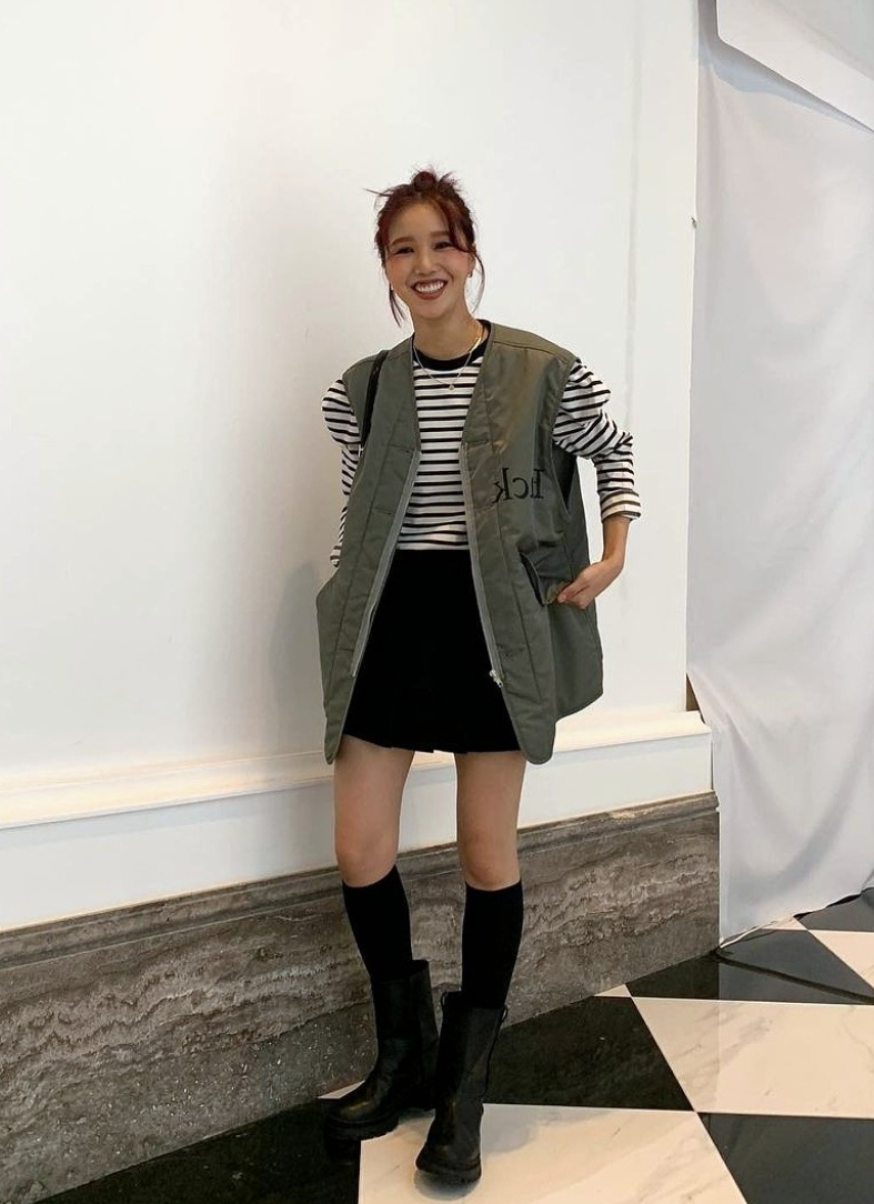 가을 여자 코디 추천, 오마이걸 미미 사복 패션, 국적