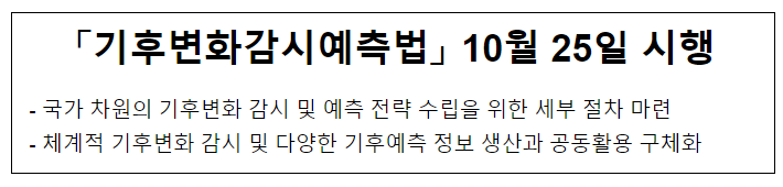 「기후변화감시예측법」 10월 25일 시행 「기후변화감시예측법」 10월 25일 시행