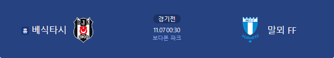 <b>베식타시</b> vs 말뫼 FF 경기 분석 (11월 7일)
