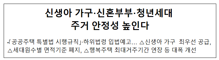 신생아 가구·신혼부부·청년세대 주거 안정성 높인다 신생아 가구·신혼부부·청년세대 주거 안정성 높인다