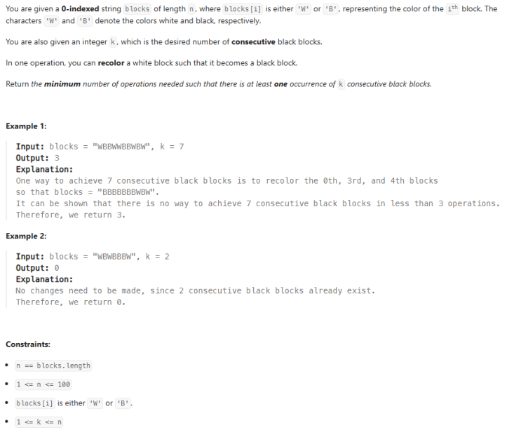  JAVA_LeetCode 2379_Minimum Recolors to Get K Consecutive Black Blocks