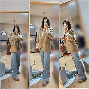엣지 보이핏 자켓, 나인식스뉴욕 와이드 청바지, 아디다스 가젤 트루핑크