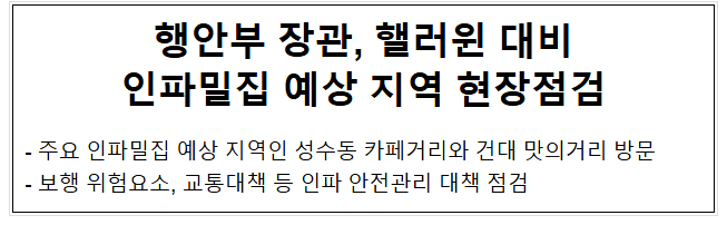 행안부 장관, 핼러윈 대비 인파밀집 예상 지역 현장점검 행안부 장관, 핼러윈 대비 인파밀집 예상 지역 현장점검