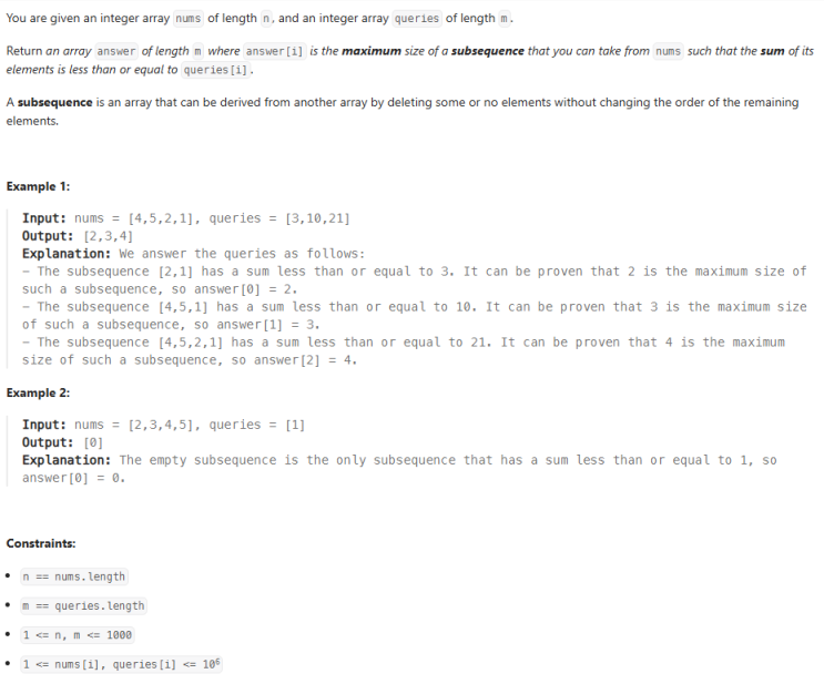  JAVA_LeetCode 2389_Longest Subsequence With Limited Sum