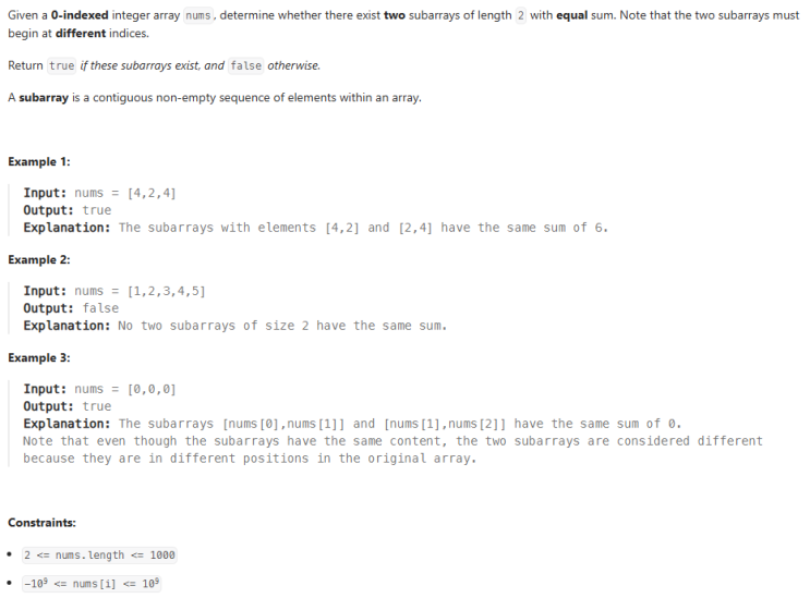  JAVA_LeetCode 2395_Find Subarrays With Equal Sum